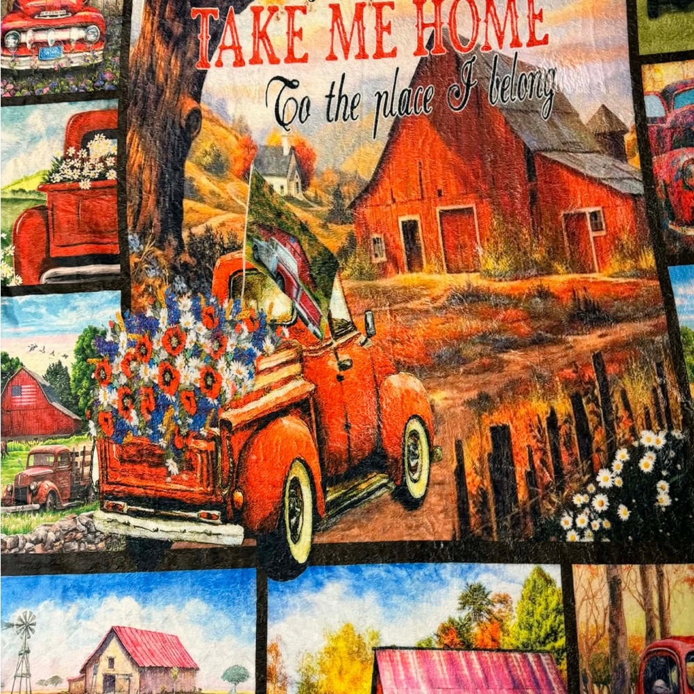 New 40*64 Take Me Home Vintage Red Truck Plush  Throw